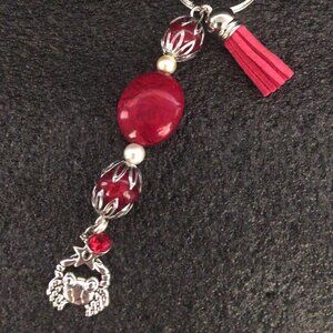 Cancer Keychain with Ruby Beads & Crab Charm